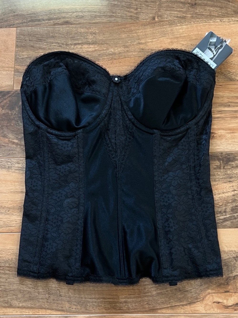 Dominique Black Lace Longline Bustier Corset Bra 32DD Bridal Padded NWT